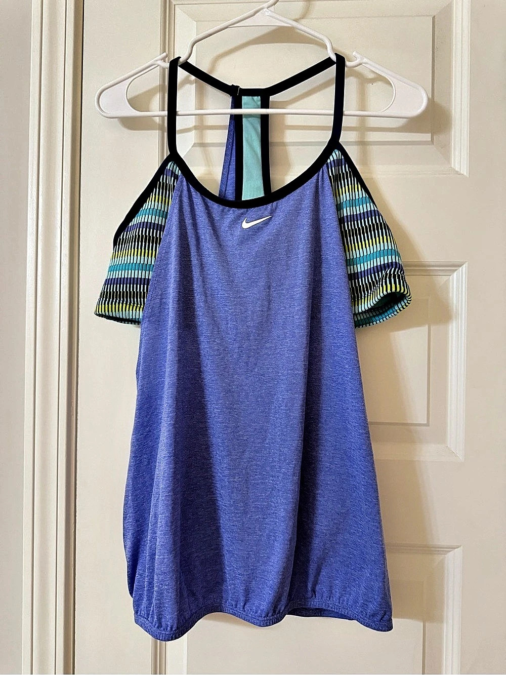 Nike Texture Stripe Layered Tankini Top Purple & Green Size XL